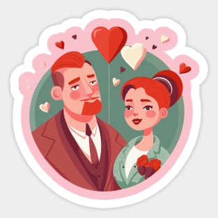 Oil portrait of red haired couple. Valentines day Sticker